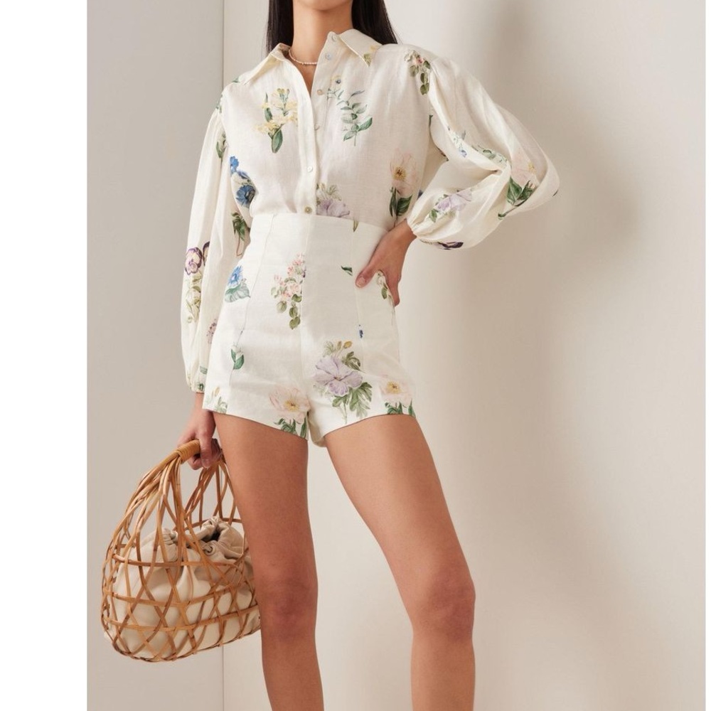ALÉMAIS Jules Floral-Print Hemp Shirt and matching shorts
